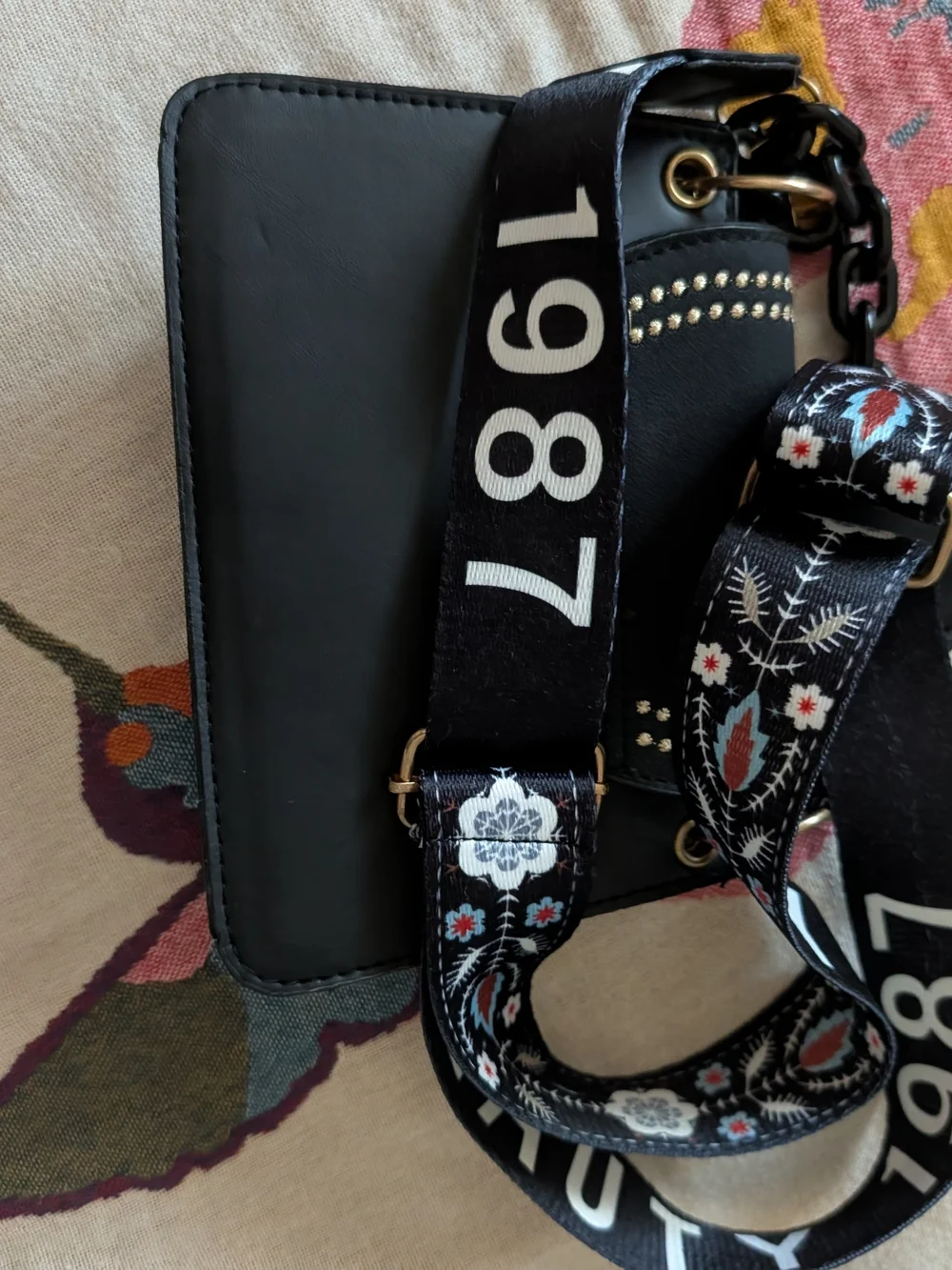 Black Crossbody Bag with Decorative Stud Trim
